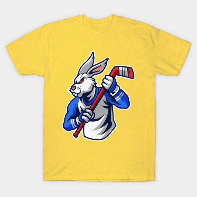 Rabbit Hockey Player Mascot & Sport pattern T-Shirt by RubyCollection